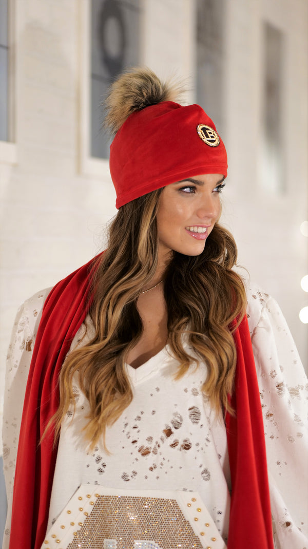Gorro e Cachecol Pom Pom Vermelho